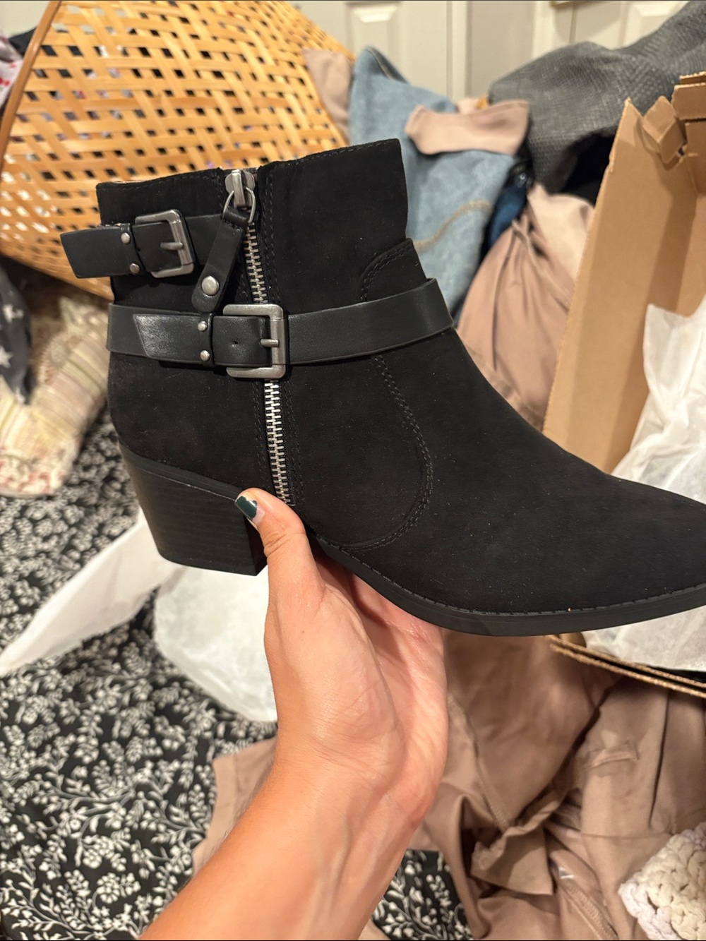 Indigo Black Buckle Detail Ankle Boot